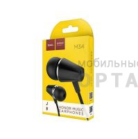 Наушники внутриканальные HOCO M34, микрофон, кнопка ответа, кабель 1.2м, цвет: чёрный (1/40/400)