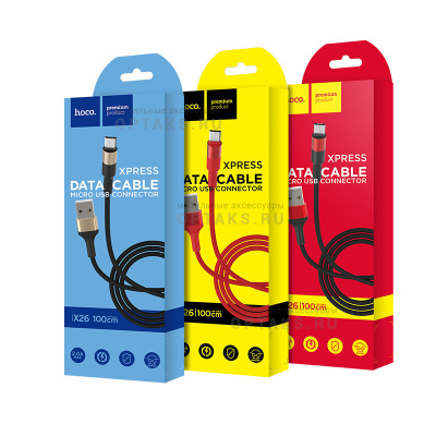 Кабель USB to Micro HOCO X26 Xpress, 1m, 2.4A,  черный, красная вставка