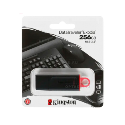 Флешка USB 256 Гб Kingston DataTravele Exodia, USB3.2, пластик, чёрный, розовая вставка